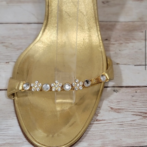 Manolo Blahnik gold jeweled strappy tie up heels size 10 - Picture 5 of 5